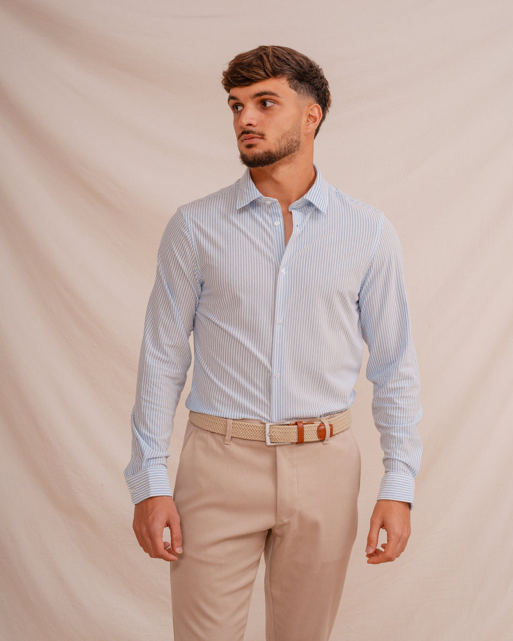 CAMISA RAYA CELESTE