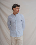 CAMISA CUELLO MAO LINO RAYA CELESTE