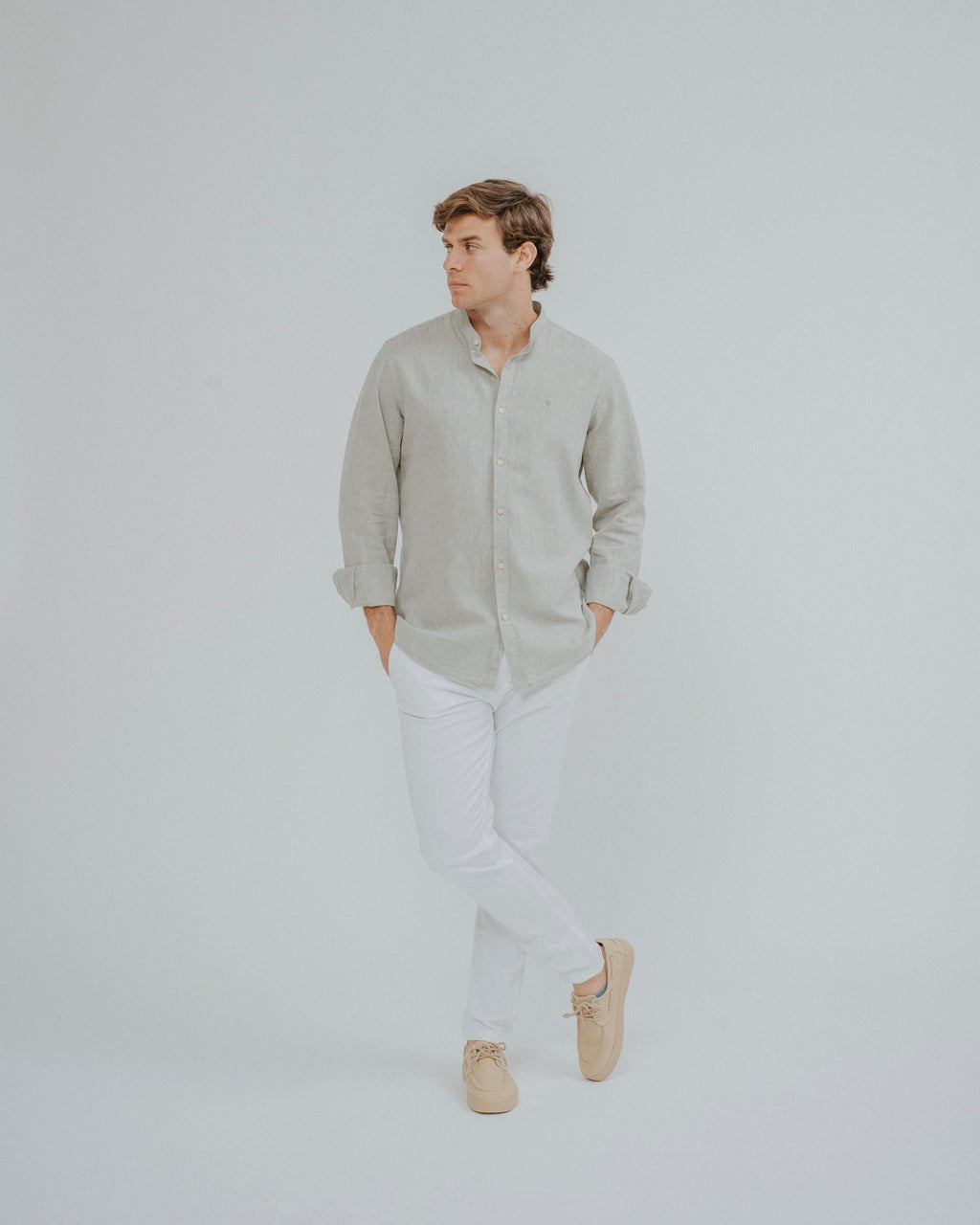 CAMISA LINO VERDE CUELLO MAO