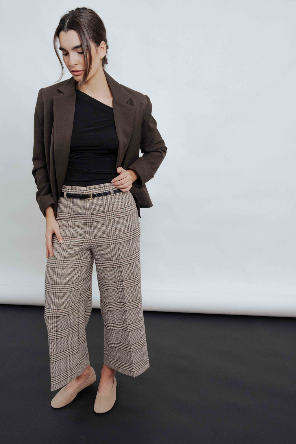 PANTALÓN CULOTTE CUADROS CINTURÓN