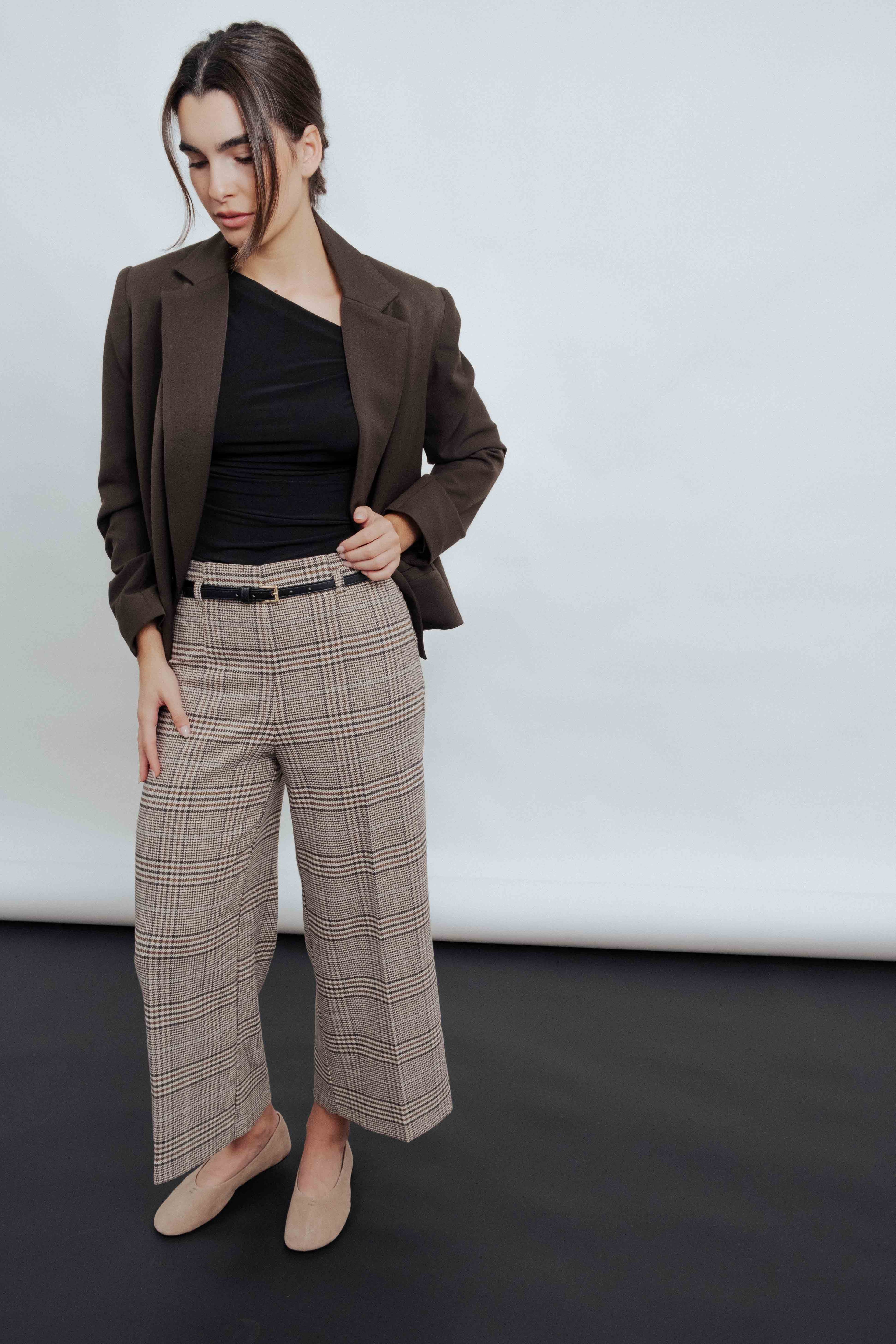 PANTALÓN CULOTTE CUADROS CINTURÓN
